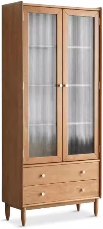 LOVULIFE Book Shelf Storage Rack All Solid Wood Bookcase Modern Living Room Storage Cabinet Cherry Wood Storage Cabinet with Door Office Bookshelf Bookshelf Bookcase