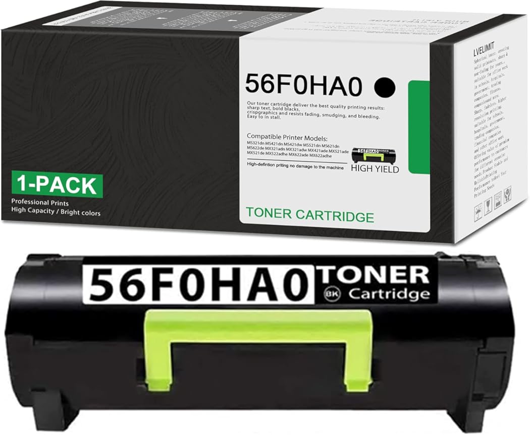 56F0HA0 High Yield Toner Cartridge Replacement for Lexmark 56F0HA0 MS321dn MS421dn MS421dw MS521dn MX522adhe MX622ade MX622adhe MS621dn MS622de MX321adn MX521de Printer, 1 Pack Black.