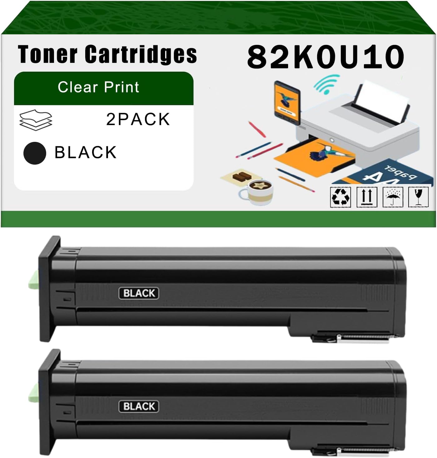 Compatible for Lexmark 82K0U10 Toner Cartridges CX860de CX860dtfe CX860dte Printers, High Yield 55000 Pages Bright Clear Colors (2 Pack Black)