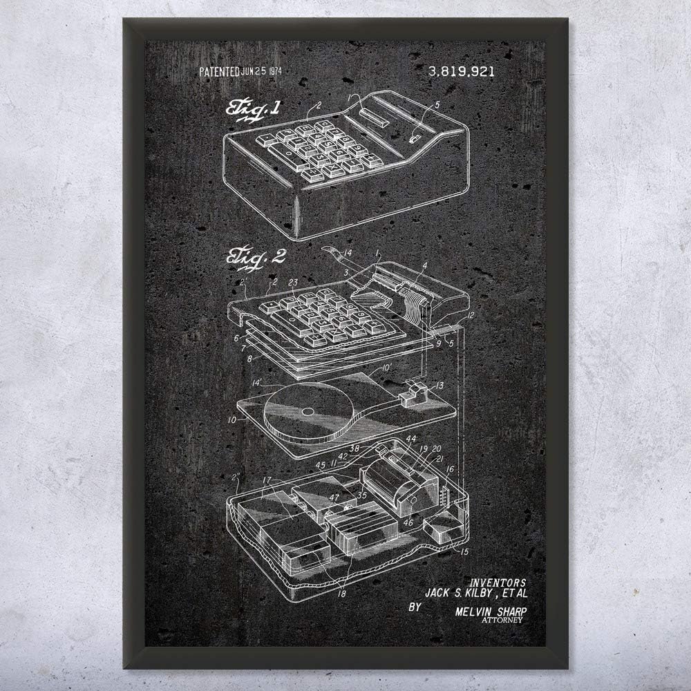 Framed Calculator Print, Math Teacher Gift, Calculator Wall Art, Accountant Gift, Classroom Wall Art, Calculator Decor Dark Concrete (18x24)