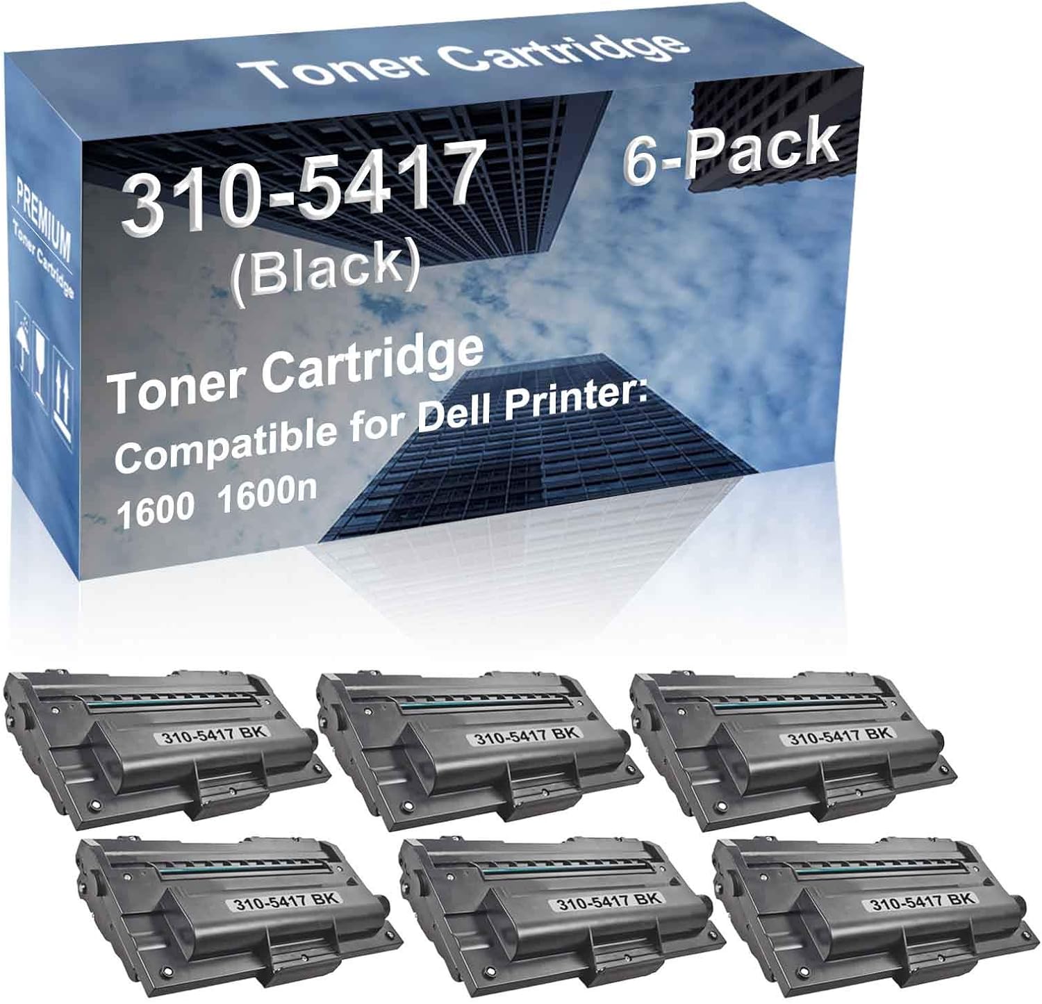 6-Pack Compatible High Capacity 310-5416 310-5417 Printer Cartridge use for Dell 1600 1600n (Black)