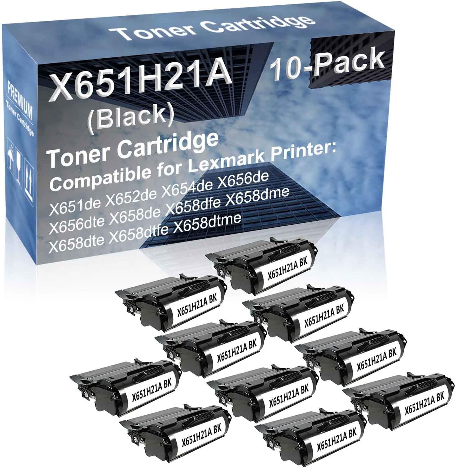 10-Pack Compatible High Capacity X651H21A Printer Cartridge use for X656dte X658de X658dfe Printer (Black)