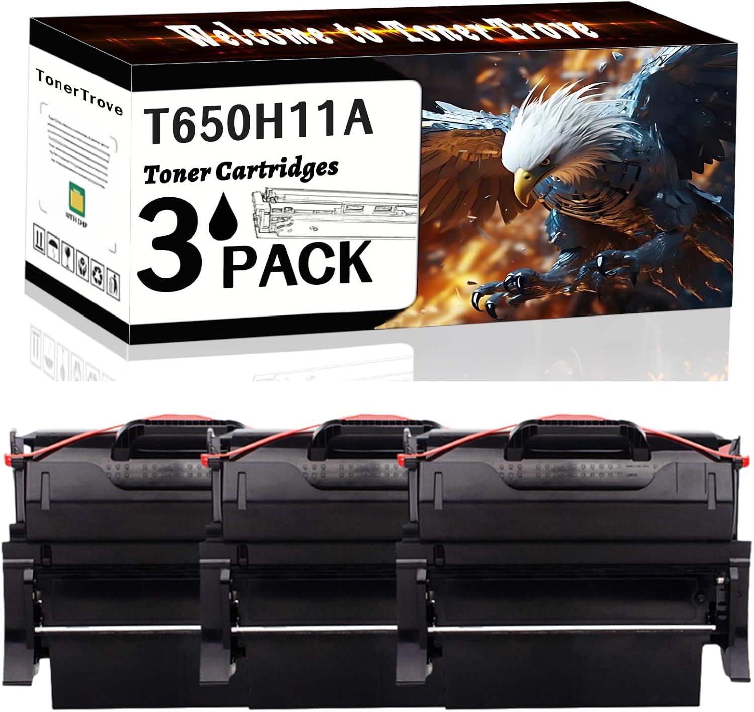 T650H11A Toner Cartridges Compatible for Lexmark T650DN T650DTN T650N T652DN T652DTN T652N T654DN T654DTN T654N T656DNE Printers, Office Printing is Easy Clear Smooth (3 Pack Black)