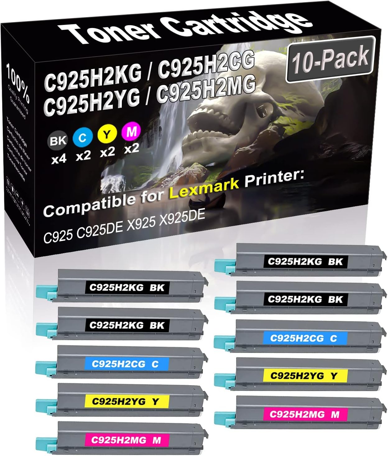SINIYA 10-Pack (4BK+2C+2Y+2M) Compatible High Yield C925H2KG C925H2CG C925H2YG C925H2MG Laser Printer Toner Cartridge Used for C925 C925DE X925 X925DE Printer