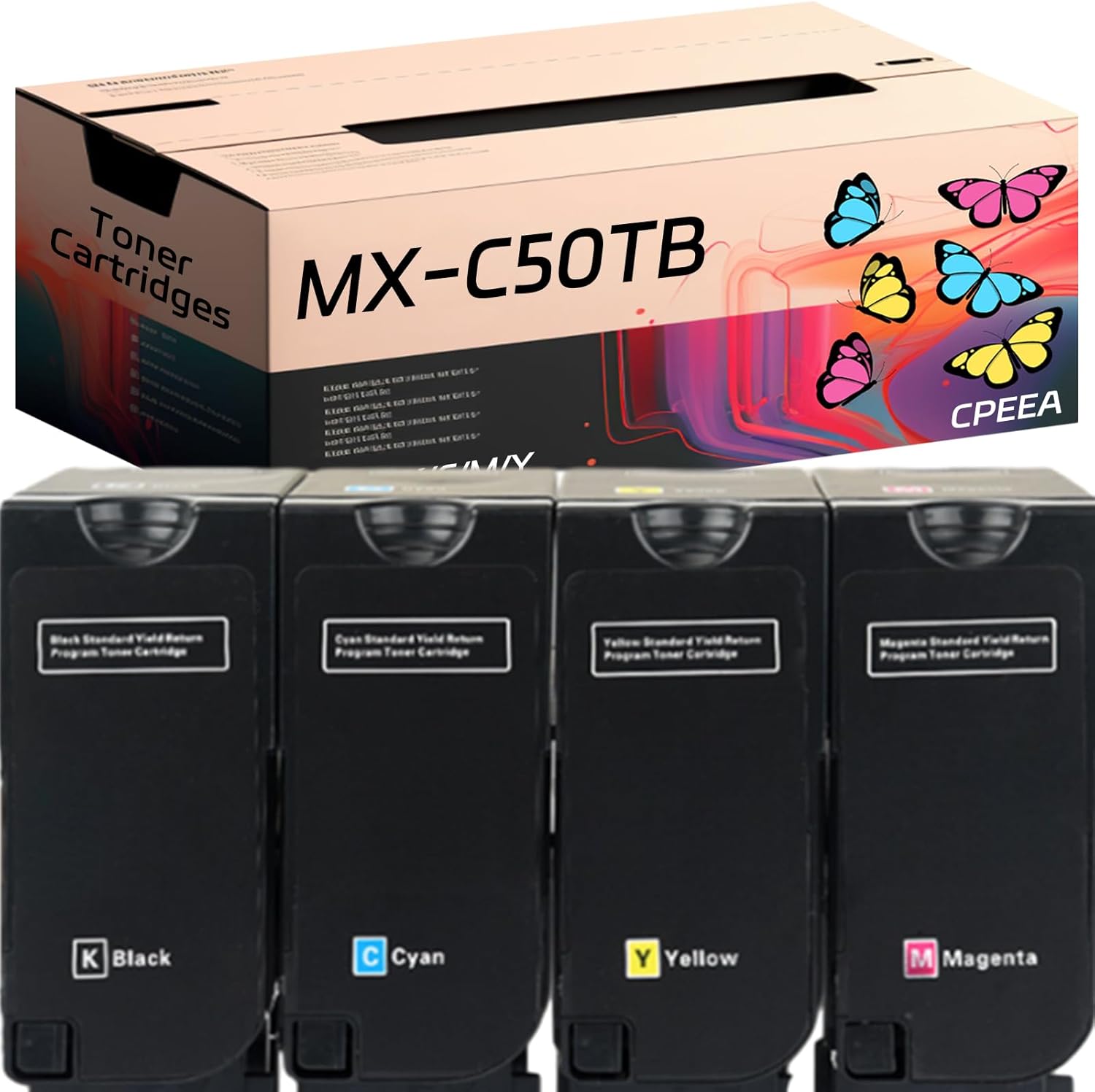 Compatible for Sharp MX-C50TB MX-C50TC MX-C50TM MX-C50TY Toner Cartridges Work for Sharp MX-C507F MX-C407F Printers, with Chip, High Yield 30000 Pages, Clear Printing (4-Pack BK/C/M/Y)