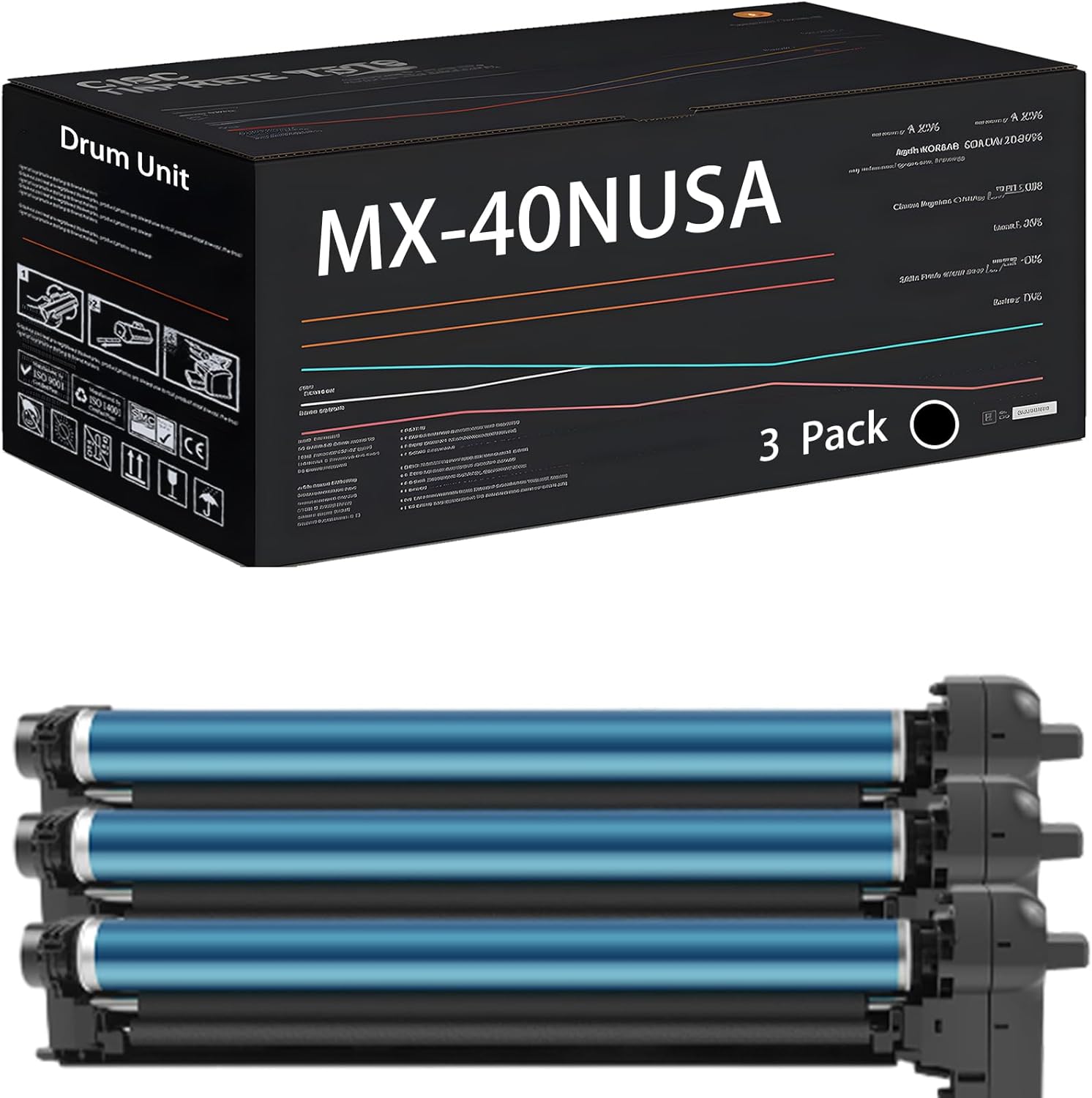 Compatible with Sharp MX-40NUSA MX40NUSA MX-40NU Drum Unit Work for Sharp MX-3550N MX-4050N MX-4070N MX-4071 Printers, with Chip, High Yield 100000 Pages, High-Definition Printing (3 Pack Black)