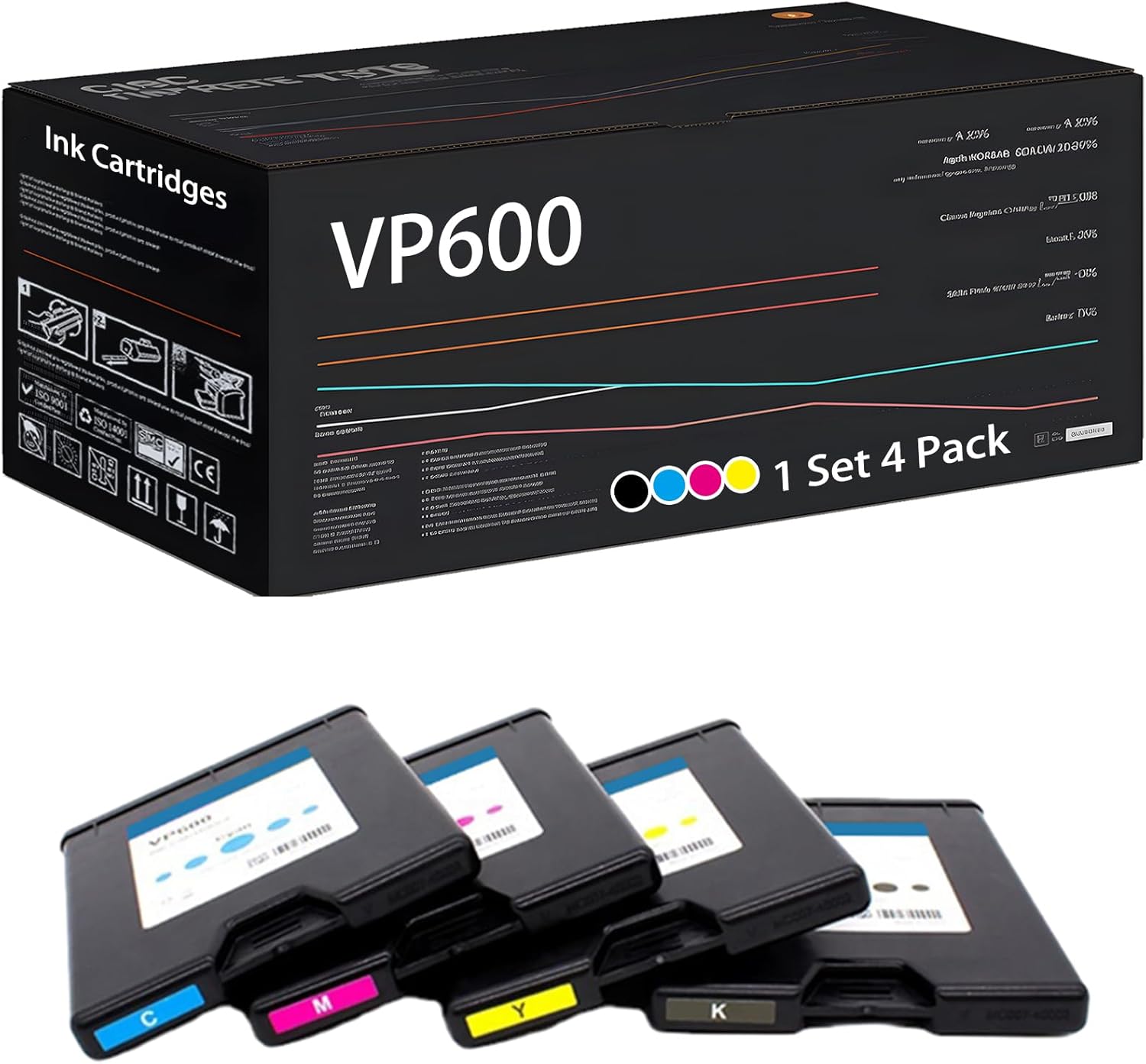 UVUMB VP600 Ink Cartridges Compatible for VIP Color 600 Printers, High Yield 60000 Pages (Multicolor)
