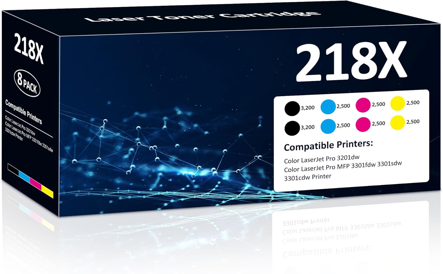 218X Toner Cartridges 8 Pack High Yield 3201dw MFP 3301fdw Toner Compatible for HP 218X 218A Set for HP Color Laser jet Pro 3201dw MFP 3301fdw 3301sdw 3301cdw Printer(2Black/2Cyan/2Yellow/2Magenta)