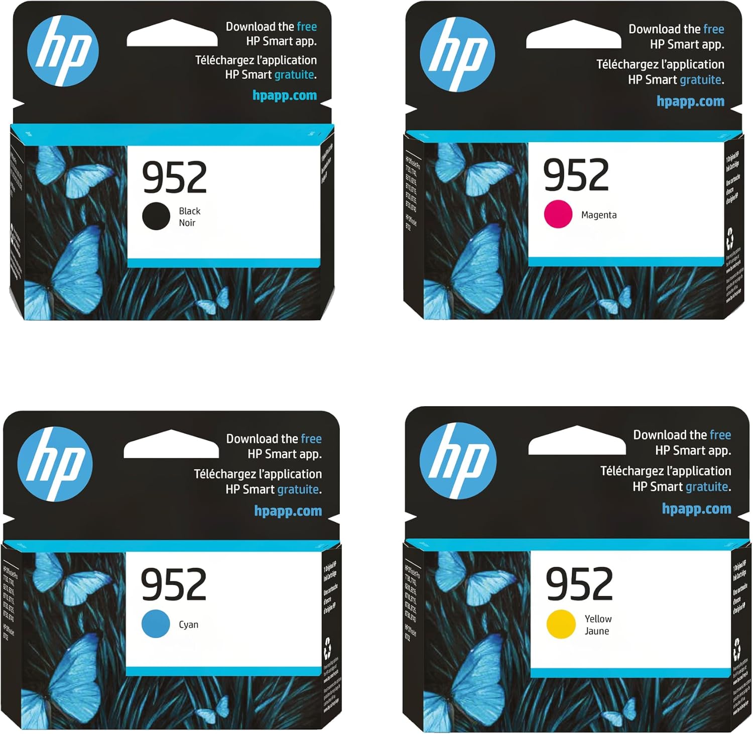 HP 952 Black, 952 Cyan, 952 Yellow, and 952 Magenta Ink Cartridge 4 Pack Bundle| Works OfficeJet 8702, OfficeJet Pro 7720, 7740, 8210, 8710, 8720, 8730, 8740 Series