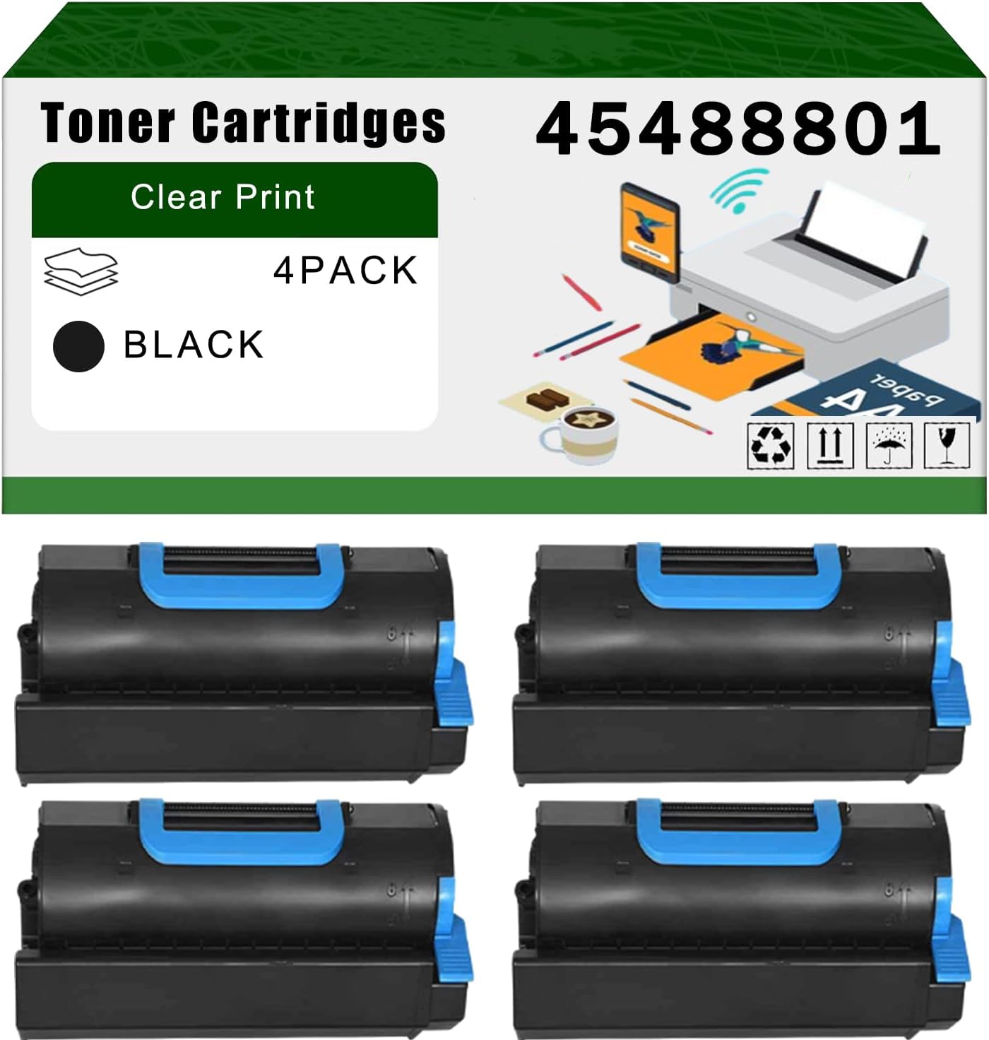 AGNNQ Compatible for Okidata OKI 45488801 Toner Cartridges B721 B731 Printers, High Yield 28000 Pages Bright Clear Colors (4 Pack Black)