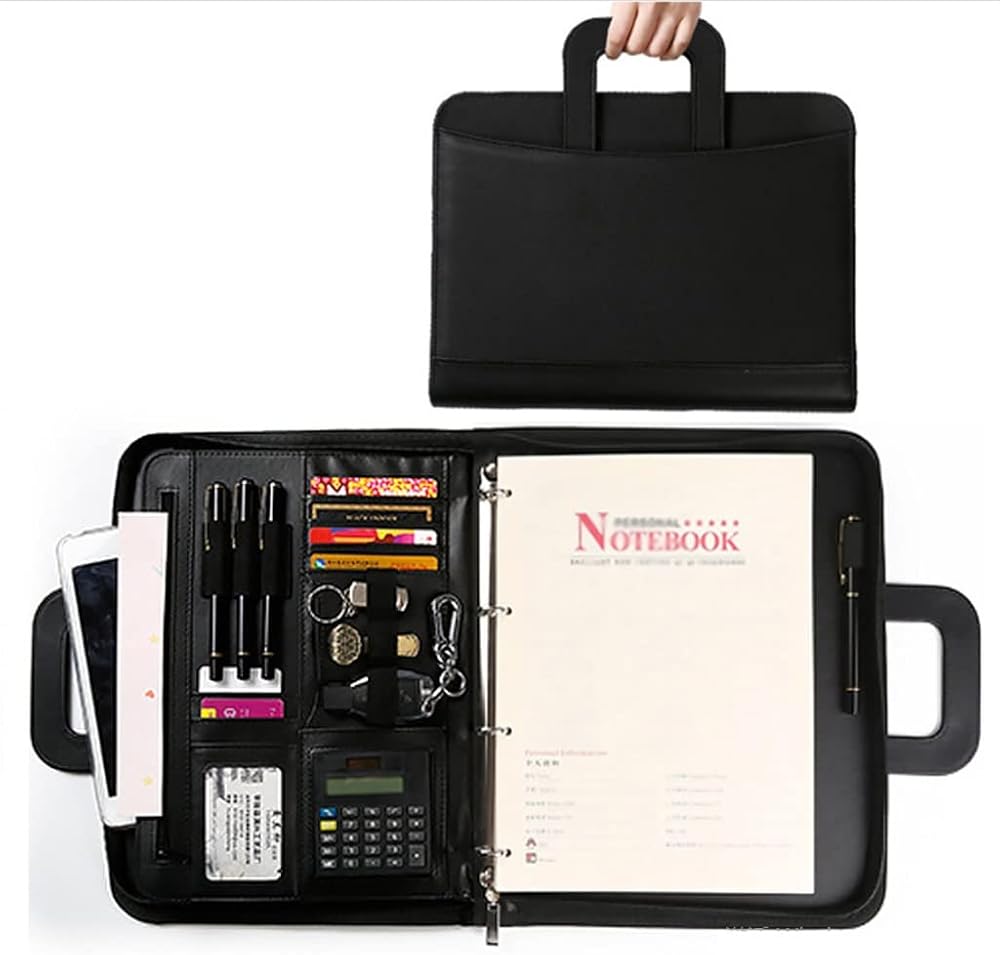 BCCCLLLSA Business Portfolio Retractable Handle Portfolio Folder Pu Leather Zipper Binder with Calculator Notbook Organizer (Color : D) (E)