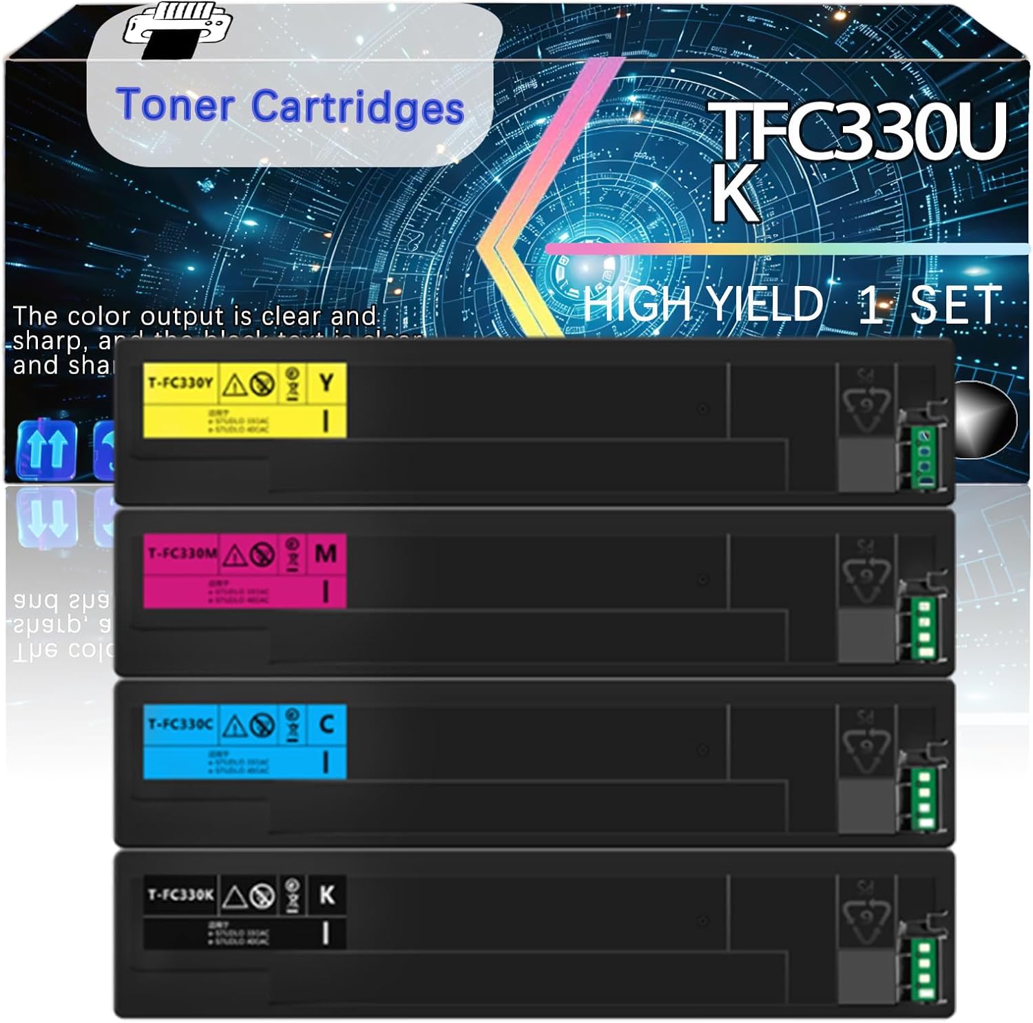 CEECN Compatible for Toshiba TFC330UK TFC330UC TFC330UM TFC330UY Replacement Toner Cartridges Used with E Studio 400AC 330AC Printers, High Production Multiple Options (4-Pack BK/C/M/Y)