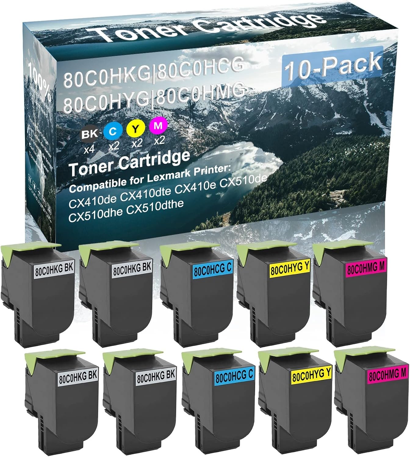 Credibility Store 10 Pack (BK+C+Y+M) Compatible (High Yield) 80C0HKG 80C0HCG 80C0HYG 80C0HMG Toner Cartridge Used for X510de CX510dhe CX510dthe Printer