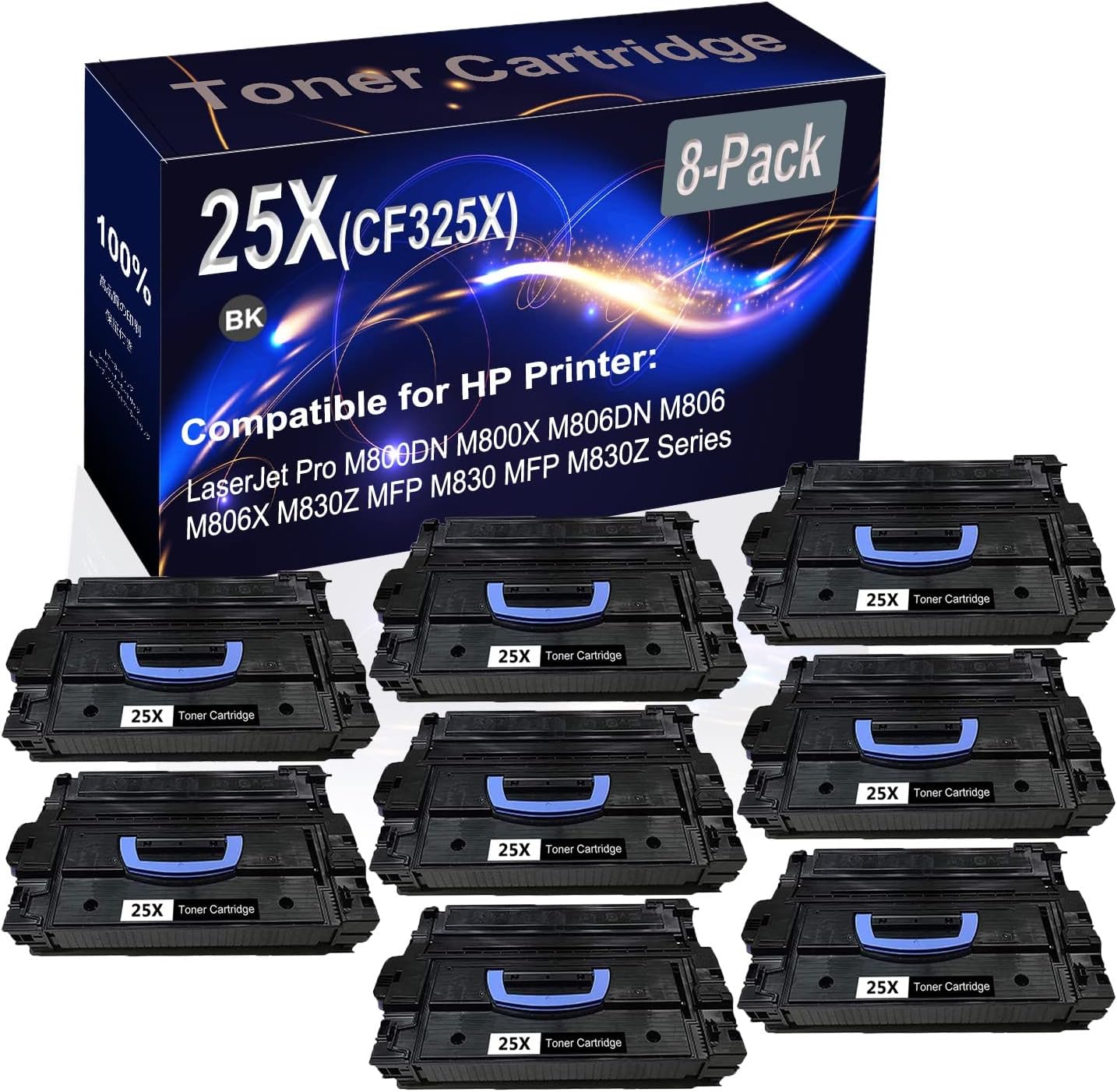 8-Pack (Black) Compatible M806 M806dn M806x+ M830 M830 MFP M830z M830z+NFC Laser Printer Cartridge (High Capacity) Replacement for HP 25X CF325X Printer Cartridge