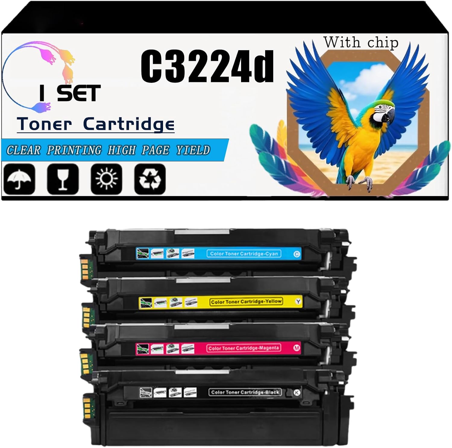 Compatible for Lexmark MC3224i MC3326adwe MC3326i MC3426adw MC3426i Printers, C3224dw Toner Cartridge, High-Yield 1500 Pages, Strong Print Clarity (4-Pack BK/C/M/Y)