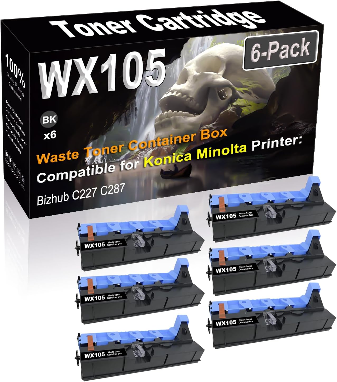 SINIYA 6-Pack Compatible High Capacity WX105 WX-105 A8JJWY1 A8JJ-WY1 Waste Toner Container Box use for Konica Minolta Bizhub C227 C287 Printer (Black)