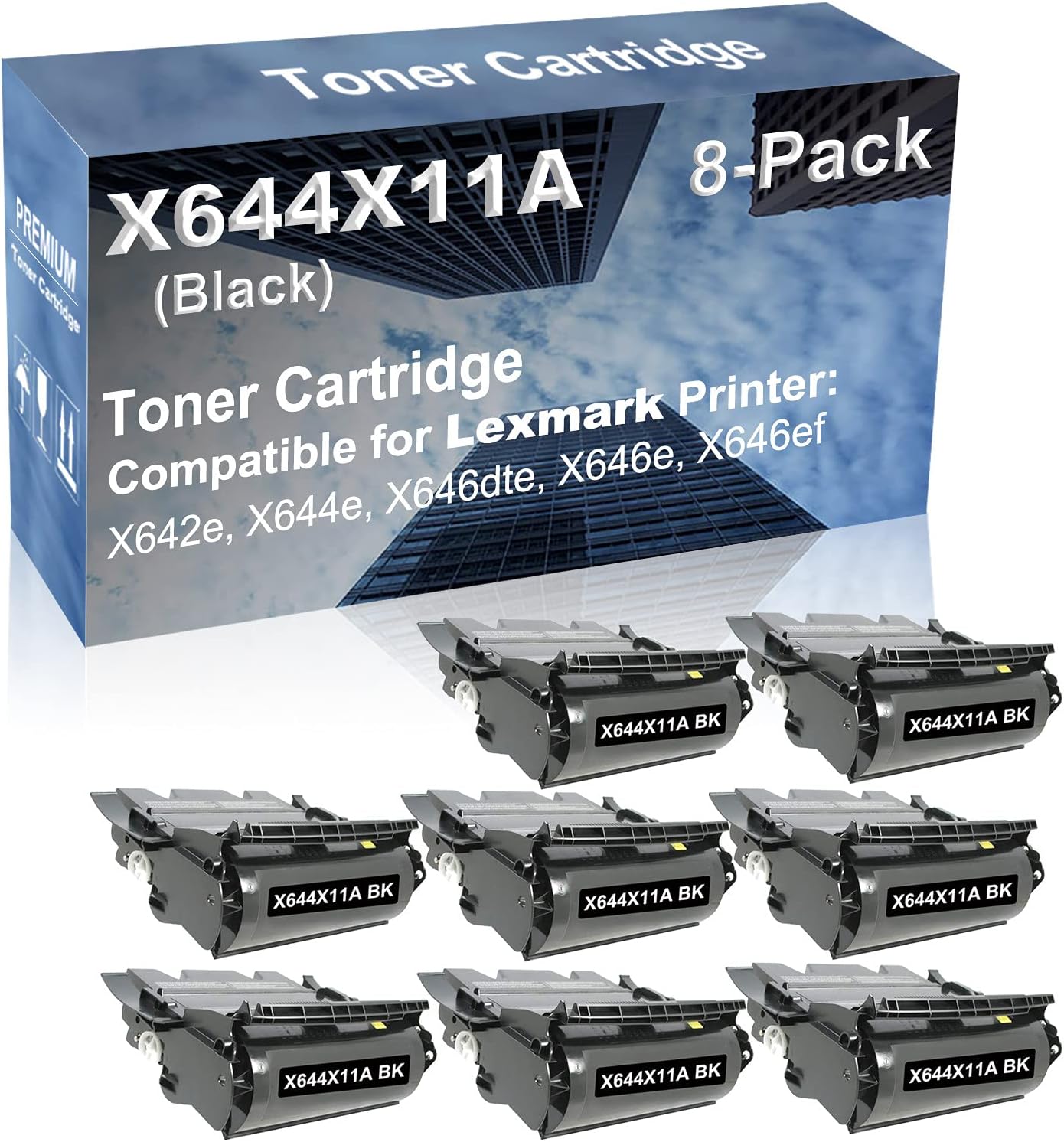 8-Pack Compatible High Yield X642e, X644e, X646dte, X646e, X646ef Printer Cartridge Replacement for X644X11A X644X21A Toner Cartridge (Black)