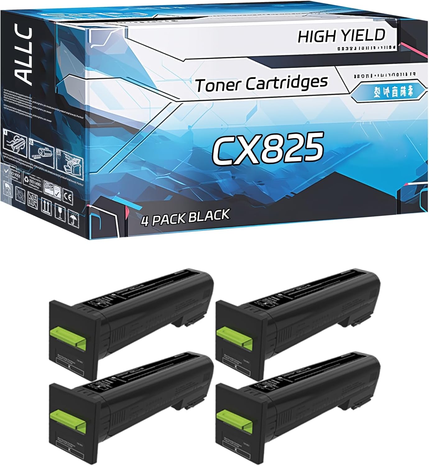 ALLC Compatible for Lexmark CX825 Toner Cartridges Work for Lexmark CX825de CX825dte CX825dtfe CX860de CX860dte CX860dtfe Printers, with Chip, High Yield 8000 Pages, Clear Printing (4 Pack Black)