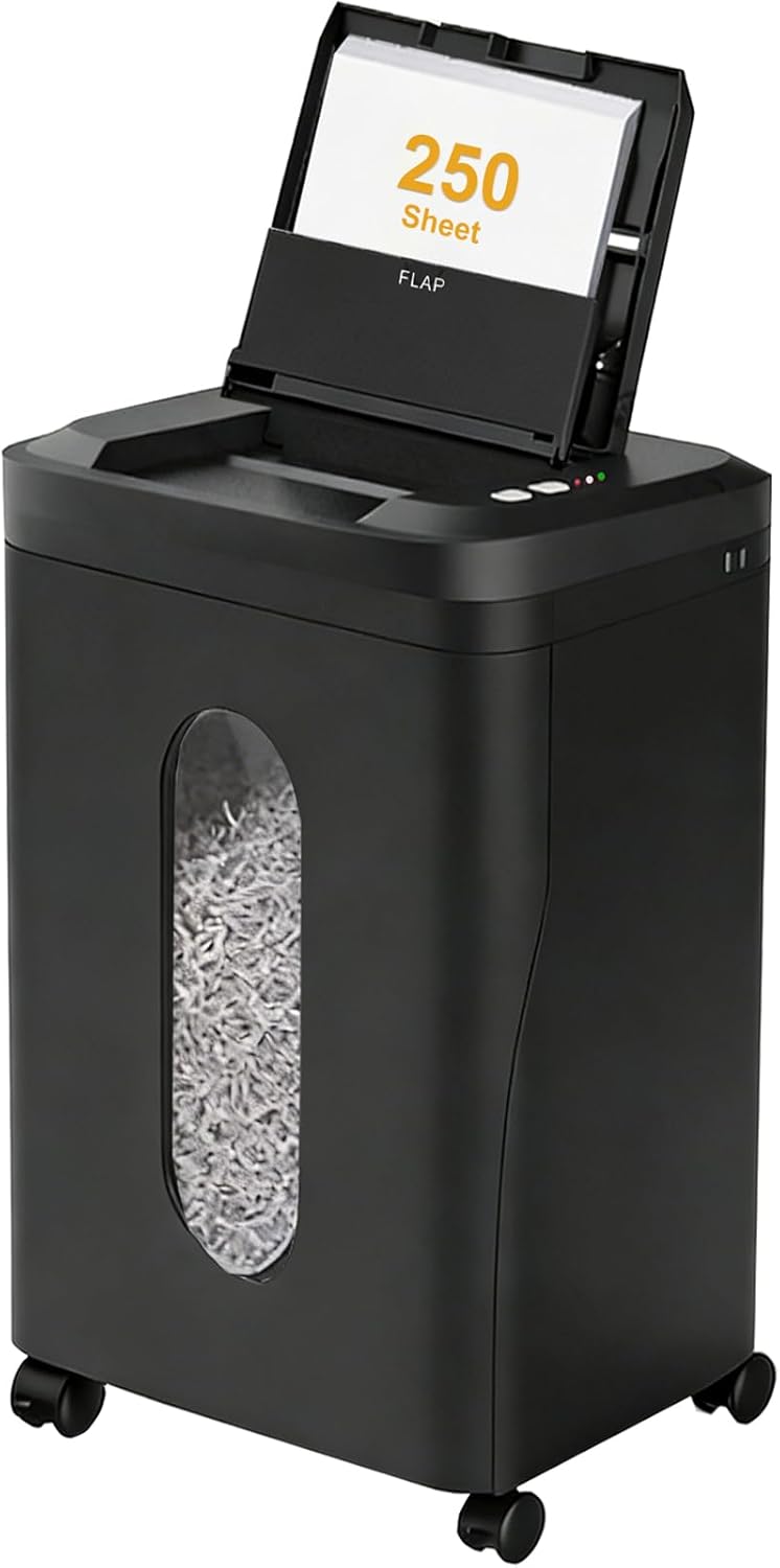 QUIETLEMON 250-Sheet Heavy Duty Paper Shredder Auto Feed, P-5 Security Level, 60Min Non Stop Commercial Shredder for Office Home, Micro Cut, 8.72 Gallon Bin,