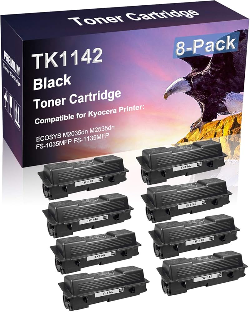 Credibility Store 8 Pack (Black) Compatible High Yield TK1142 Laser Printer Toner Cartridge use for Kyocera ECOSYS M2035dn M2535dn FS-1035MFP FS-1135MFP Printer
