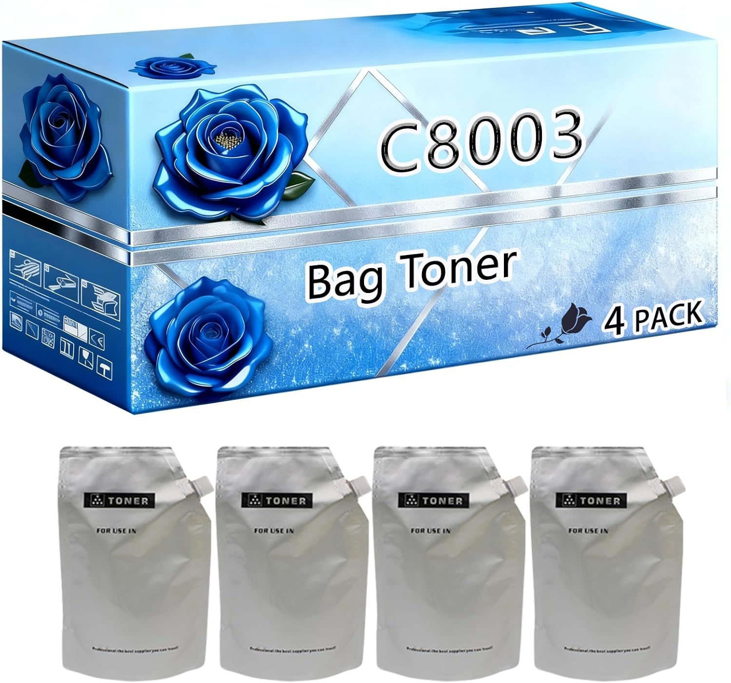 BIVOL Compatible Bag Toner Replacement for Ricoh C8003 High Yield 1000g Pages MPC8003 MPC6503 MPC8002 MPC6502SP Printers (4 Pack Black)