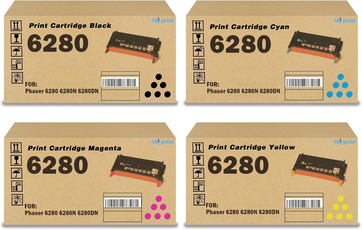 SkyPrint Compatible 6280 Toner High Yield Toner Cartridge Black Cyan Magenta Yellow Replacement for Xerox Phaser 6280 6280N 6280DN Printer.106R01392 106R01393 106R01394 106R01395