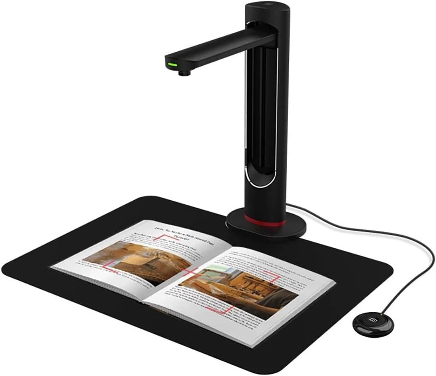 Document Camera K21 A3/A4 Book Document Fixed Mount Scanner High Definition 23MP Scanner with Auto-Flatten Multi-Language (Color : Black Plugs Type : U-S)