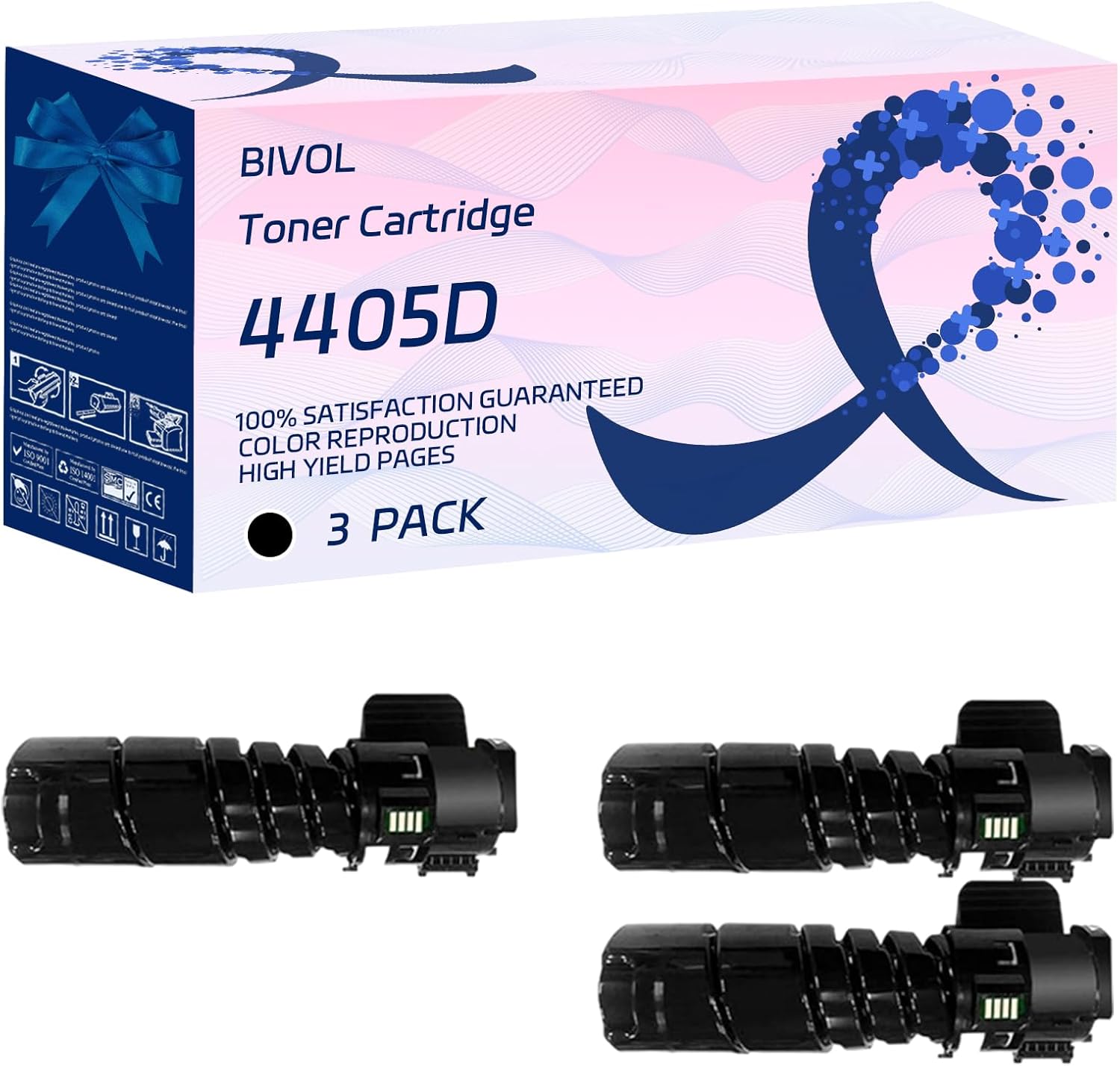 BIVOL 4405D Toner Cartridge Compatible for Xerox DocuPrint 4405d 3505d 3205d Printers, with Chip, High Yield 15000 Pages, Vivid Colors (3 Pack Black)