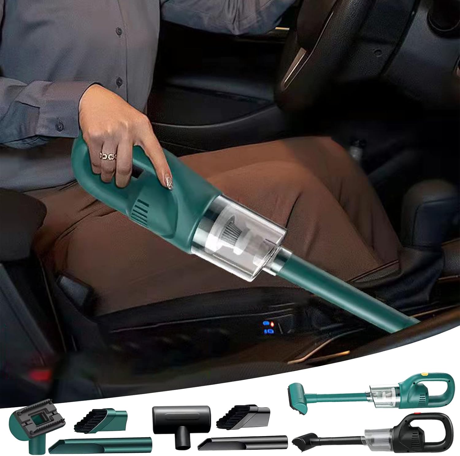 Portable Handheld Wireless Car Vacuum Cleaner Household Compact & Large Suction Mini Vacuum Cleaner Cordless, Light Weight Strong Suction Deep Cleaning (Green)