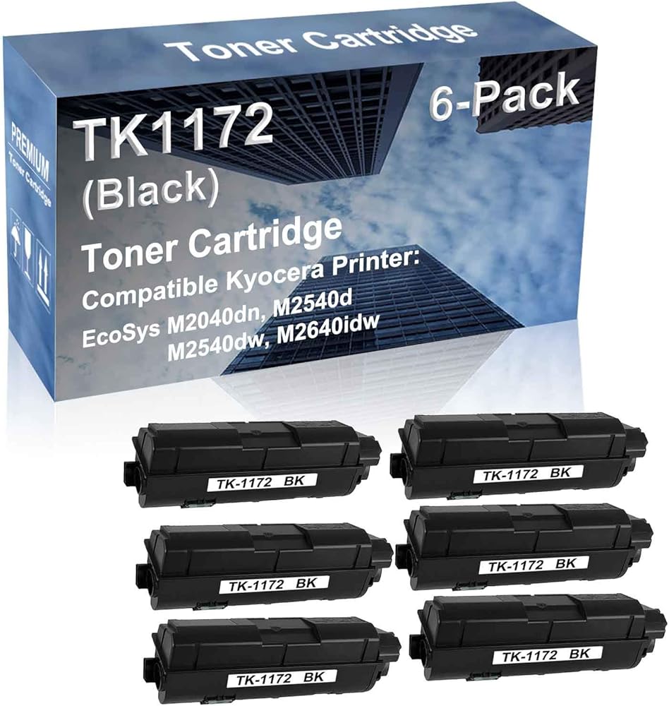 6-Pack Compatible High Capacity TK1172 (TK-1172) Printer Cartridge use for Kyocera EcoSys M2040dn, M2540d, M2540dw, M2640idw Printer (Black)