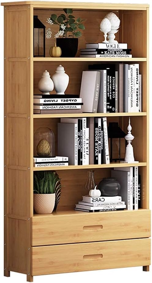 Bookshelf Vintage Bookshelf with Drawers Wooden Open Etagere Standing Bookcase Multi-Functional Storage Rack Display Shelf for Home Office (Color : 4 Layers, Size : 90cm)