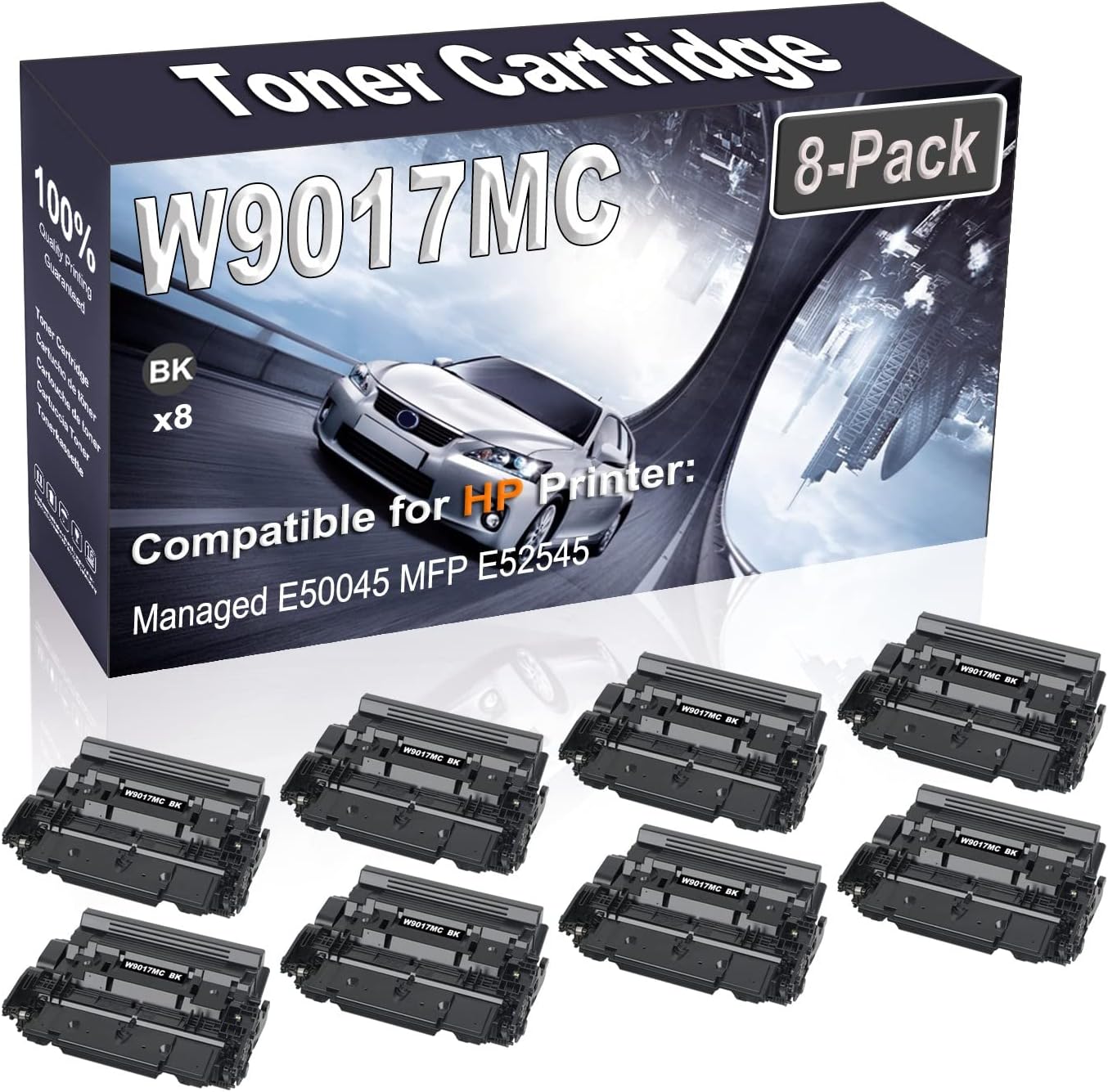 8-Pack (Black) Compatible Managed E50045 MFP E52545 Laser Printer Cartridge (High Capacity) Replacement for HP W9017 W9017MC Printer Cartridge