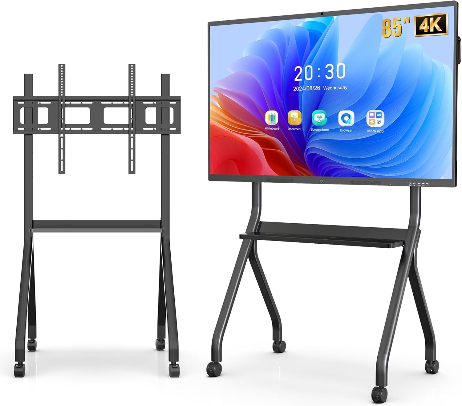 YIXZSWD 85 Inch Interactive Whiteboard, 4K Smart Board, Touchscreen Built in Ultra High Definition Camera Open App Ecosystem, Presentation Electronic Smart Board for Classroom Home Office (With Stand)