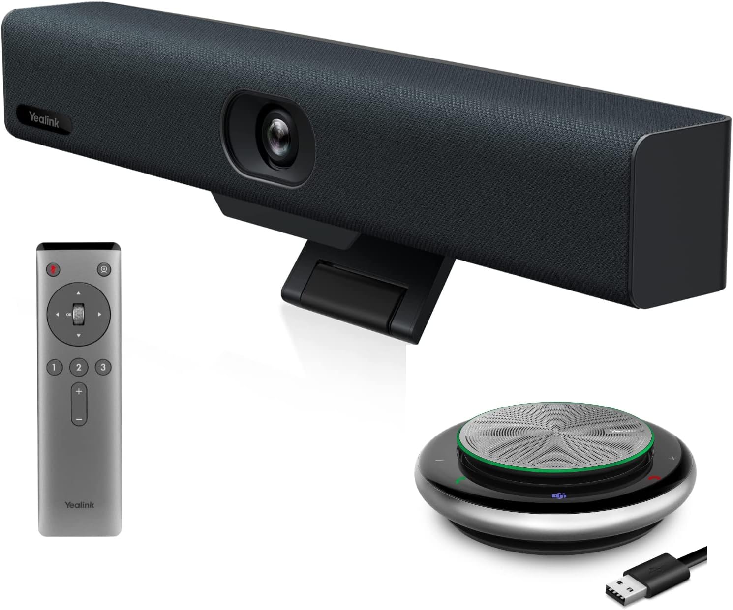 Yealink Video and Audio Conferencing System Conference Video Bar UVC34 & CP900 USB Bluetooth Speakerphone Conference Microphone Full Duplex Noise Reduction Algorithm for Office Meeting