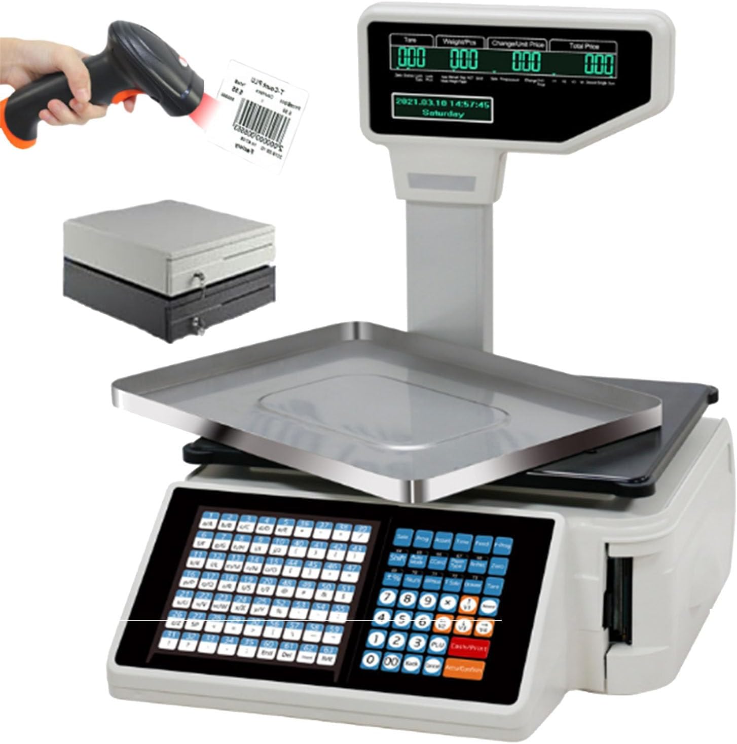 JYXYXSCP Digital Price Calculator Scale, Thermal Printer, Electronic Barcode Printer, Capacity 66 Pounds, for Retail Stores, Fruit Markets (D)