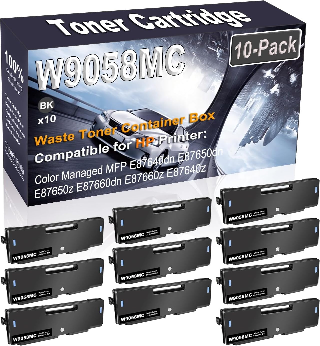 Kolasels 10-Pack (Black) Compatible W9058MC Waste Toner Container Box (High Capacity) fit for Color Managed MFP E87640dn E87650dn E87650z Printer