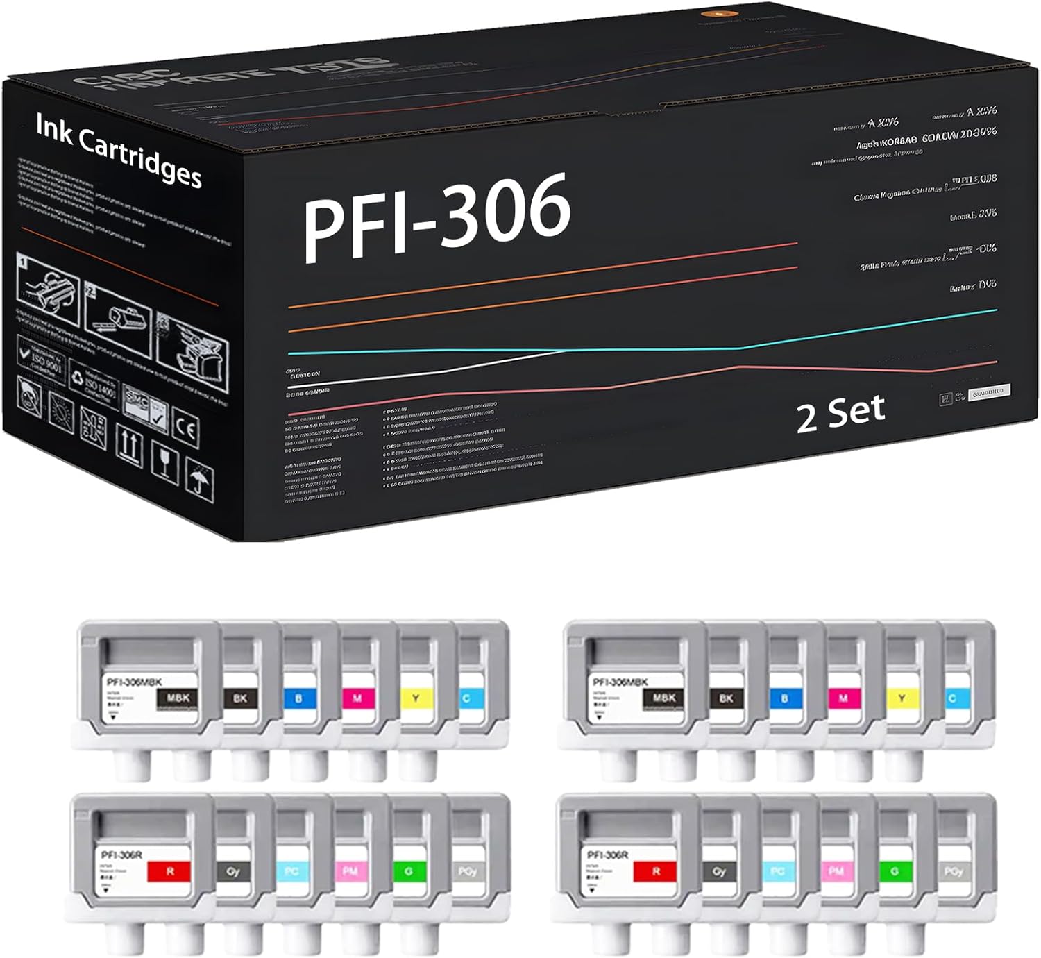 UVUMB Compatible with Canon PFI-306 Ink Cartridges Work for Canon IPF 8400/9400/8410/9410/8410S/9410S Printers, with Chip, High Yield 6600 Pages, High-Definition Printing (2 Set)
