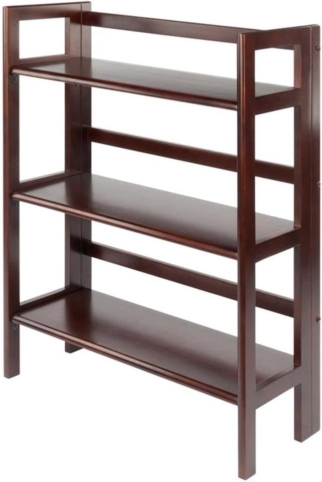 Pemberly Row 3-Tier Folding Transitional Solid Wood Book Shelf in Antique Walnut