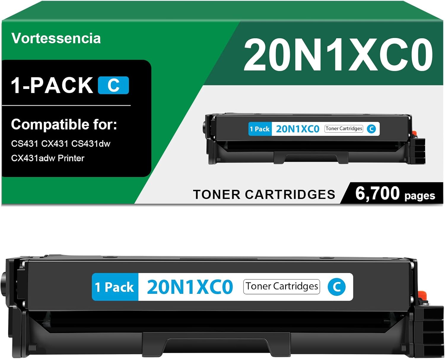 Vortessencia 20N1XC0 High Yield Toner Cartridges Compatible for Lexmark CS431 CX431 CS431dw, CX431adw Printer, 1 Pack 6,700 Pages