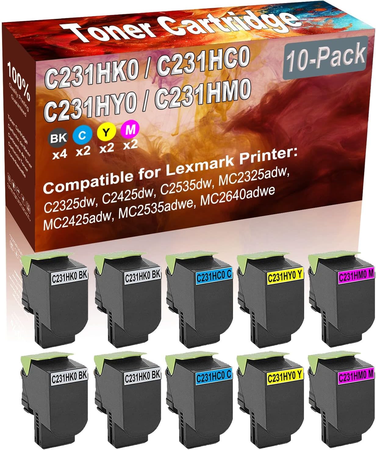 Credibility Store 10-Pack (4BK+2C+2Y+2M) Compatible High Yield C231HK0 C231HC0 C231HY0 C231HM0 Printer Toner Cartridge use for C2325dw C2425dw C2535dw MC2325adw Printers