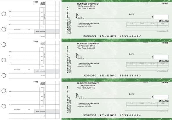 ABC Manual Checks for Business 3 on a Page with Stub Voucher, 500 Checks (Green)