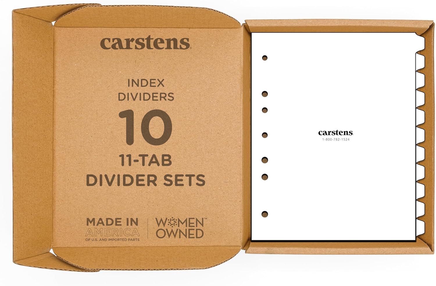 Carstens Heavy Duty Plastic Dividers, 11-Tab, White, for Side-Opening 3-Ring Binders, Case of 10