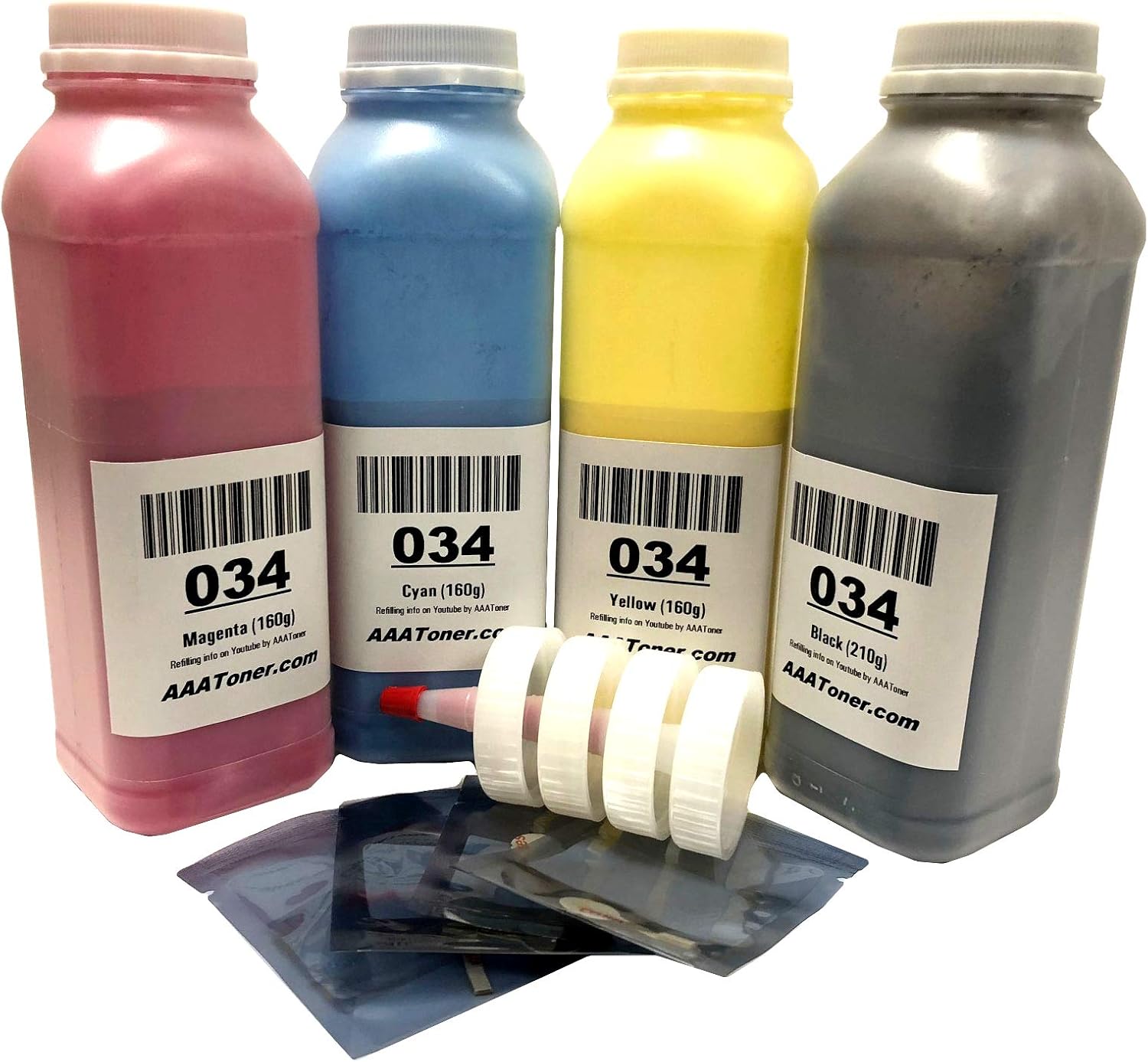 AAA Toner Refill Kit for Canon 034, Canon MF820Cdn MF810Cdn, C1225 if and 4 Reset Chips (Black, Cyan, Magenta, Yellow, 4-Pack)
