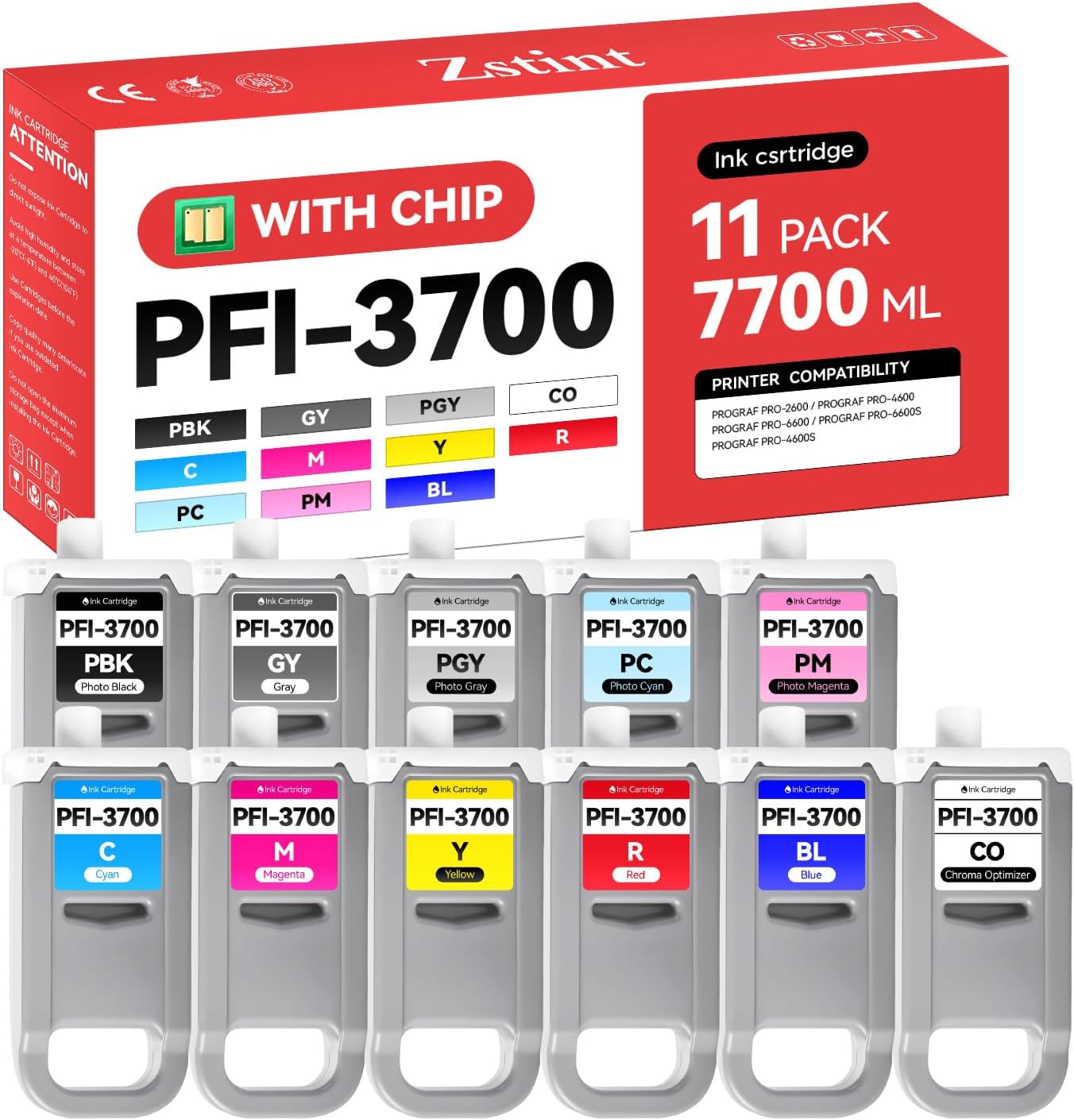 PFI-3700 Pigment Ink Tank Set 11-Pack 700ml High Capacity Replacement for Canon PFI-3700 PFI3700 Ink Cartridges Compatible for Canon imagePROGRAF PRO-2600 PRO-4600 PRO-6600 PRO-6600S PRO-4600S Printer