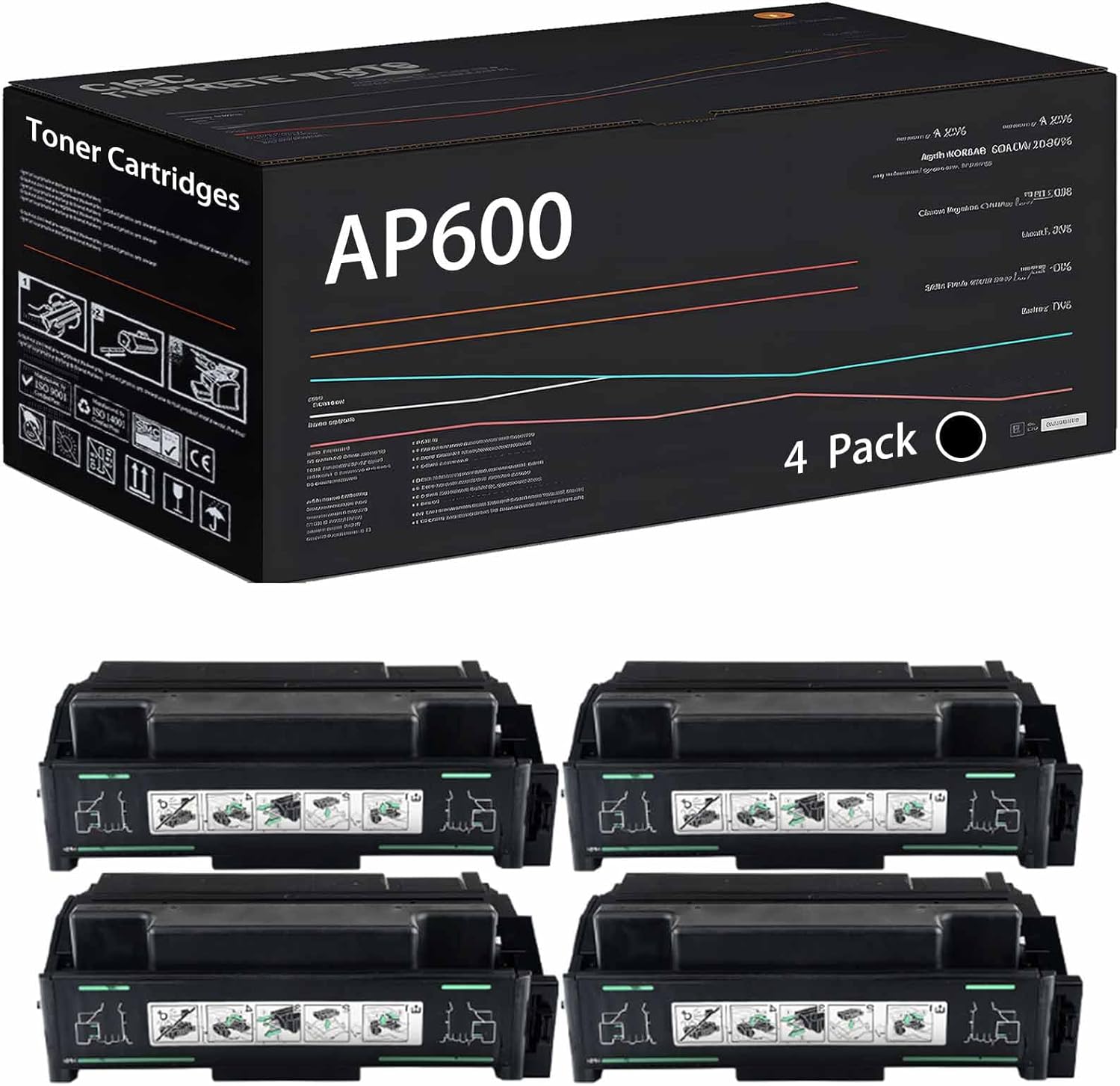 Wondrx AP600 Toner Cartridges Compatible with Ricoh AP600N AP610 AP610i AP610N Printers, High Yield 30000 Pages (4 Pack Black)