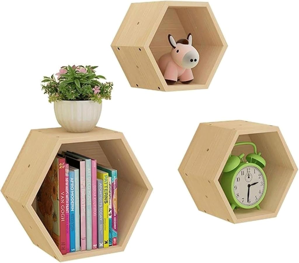Flexible Bookcases 3-Piece Set of Bookshelf Wall-Mounted Bookcase Hexagonal Storage Rack Decorative Lattice Rack Combination Display Book Rack Perfect Furniture