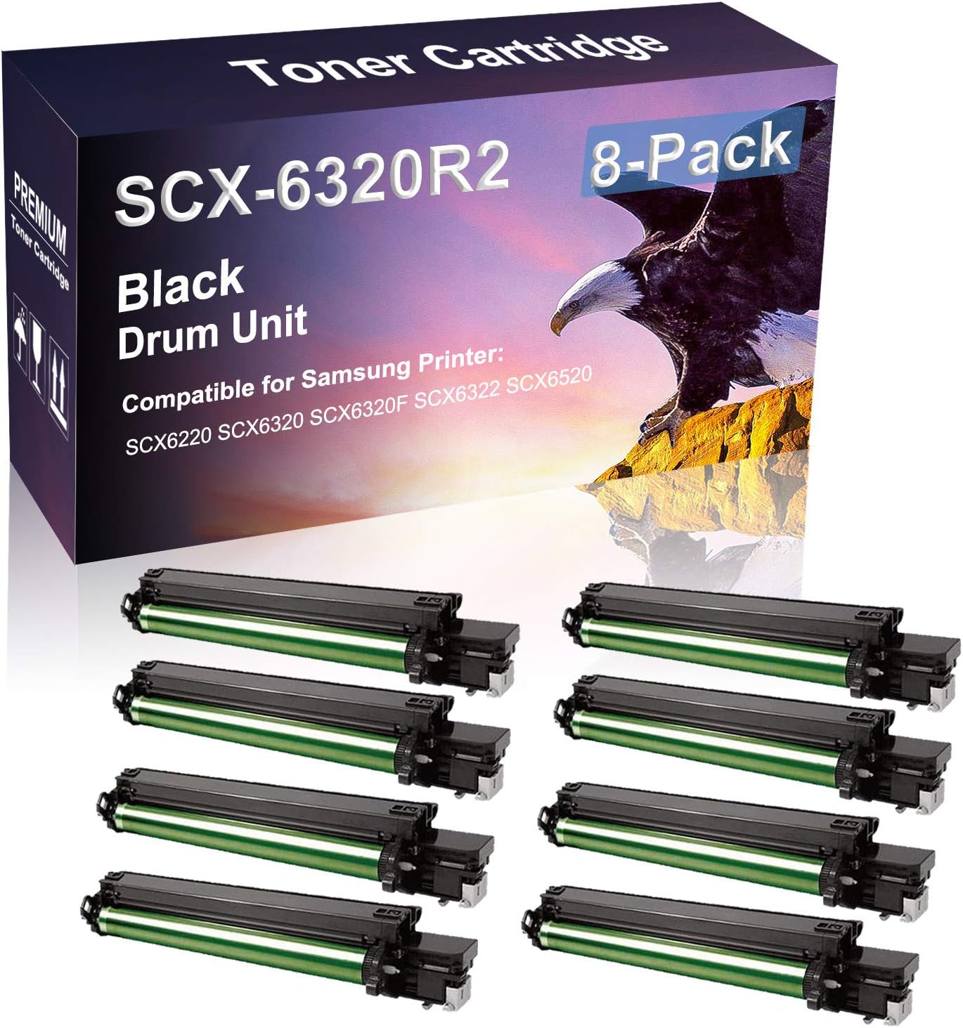 8 Pack (Black) Compatible Printer Drum Unit (High Yield) Replacement for Samsung 6320R2 SCX-6320R2 Drum Kit use for Samsung SCX6220 SCX6320 SCX6320F SCX6322 SCX6520 Printer