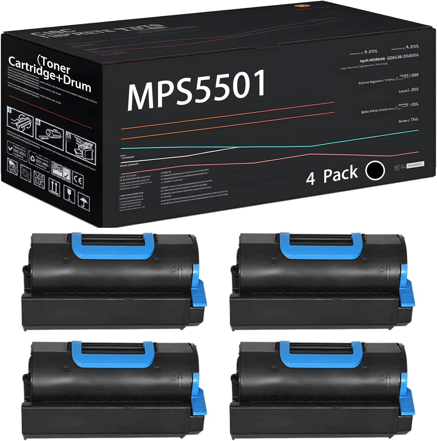 UVUMB Compatible with Okidata OKI MPS5501 45456301 （Toner Cartridge+Drum Unit） Work for Okidata OKI MPS5501b MPS5502mb MPS5502mbf Printers (4 Pack Black)