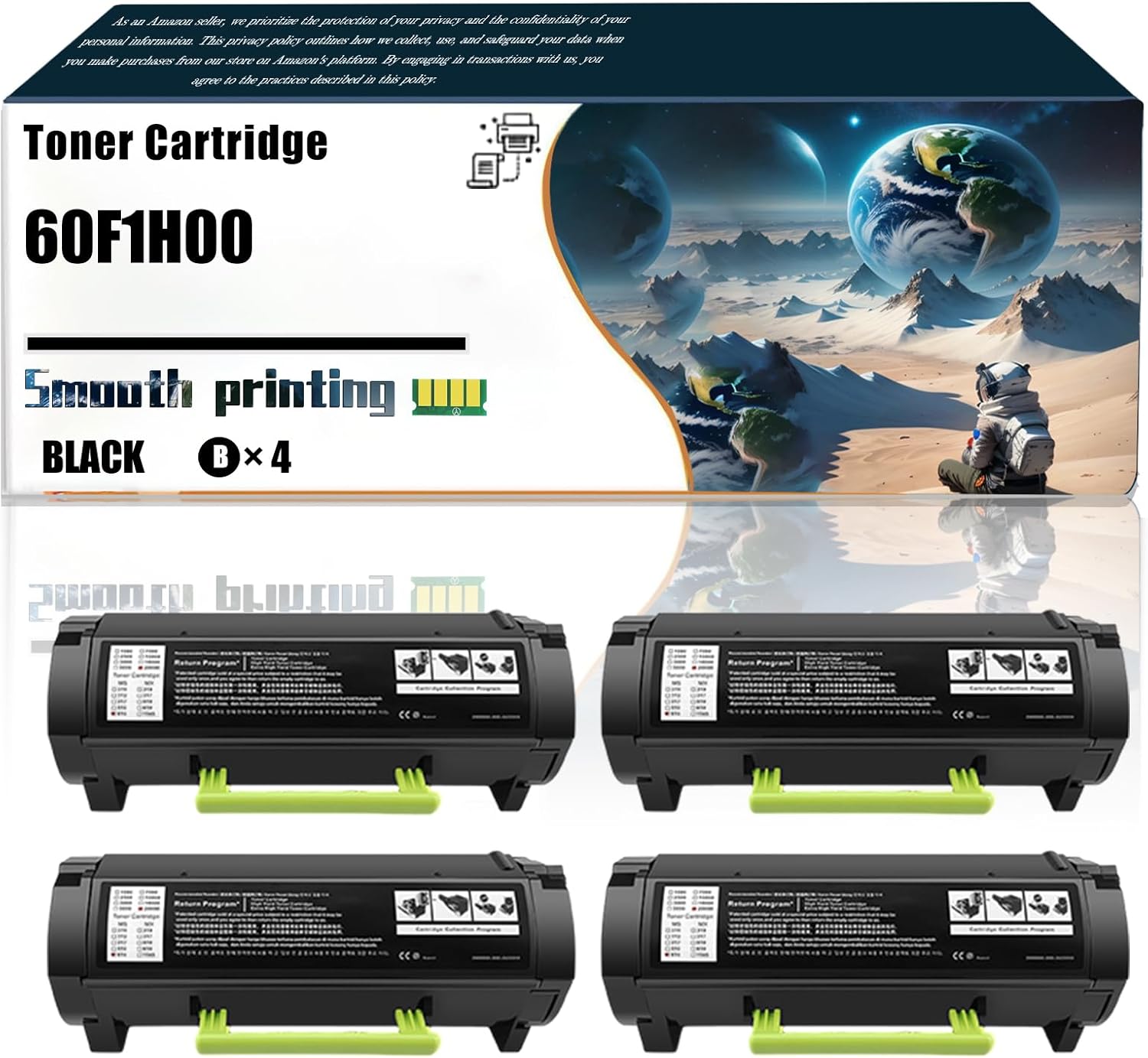 Replacement Parts Toner Cartridge 60F1H00 Compatible with Lexmark MX610de MX611de MX611dhe MX611dte Printers, Contains Chip and Clear Printing (4 Pack Black)