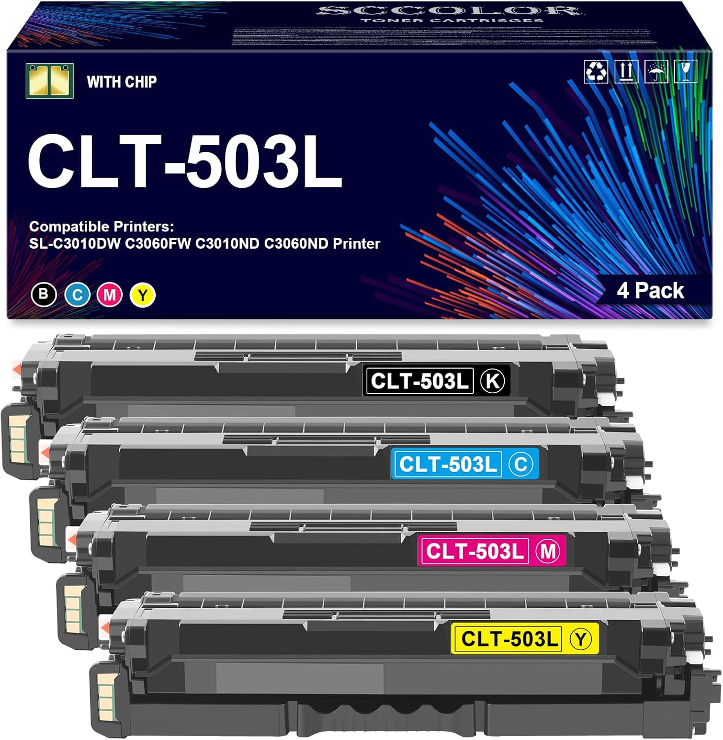 High Yield CLT-503L Toner Cartridge Compatible CLT503L CLT-K503L CLT-C503L CLT-M503L CLT-Y503L Toner Cartridge Replacement for Samsung ProXpress SL-C3010DW C3060FW C3010ND C3060ND Printer